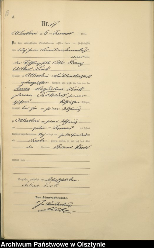 image.from.unit.number "Geburts-Haupt-Register Tom I, Nr 1 - 398"