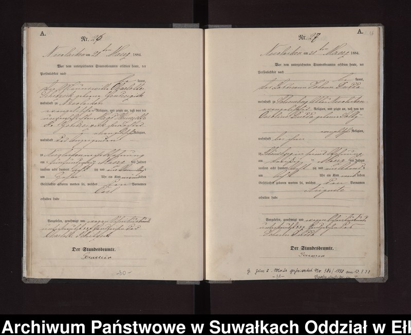 Obraz 19 z jednostki "Geburts-Haupt-Register des Königlichen Preussischen Standes-Amtes Stadt Nicolaiken Kreis Sensburg"