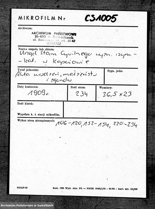 image.from.unit.number "Duplikat O rodivšichsja Brakosočetavšichsja i Umieršich Kopciovskago Rimsko-Katoličeskago prichoda Sejneskago Dekanata na 1909 god"