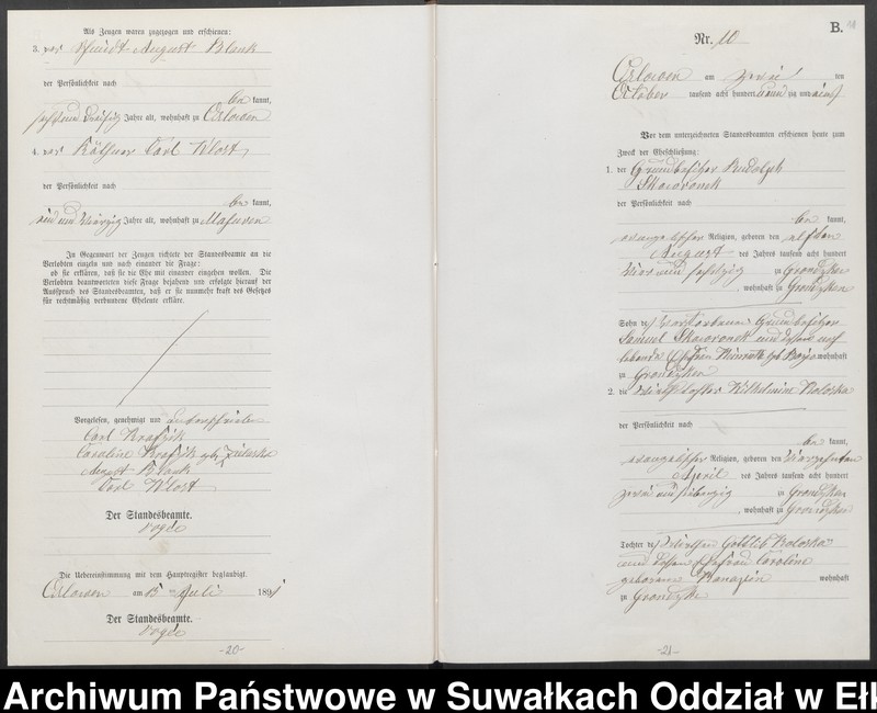 image.from.unit.number "Heiraths-Neben-Register des Preussischen Standes-Amtes Orlowen Kreis Loetzen für das Jahr 1891"