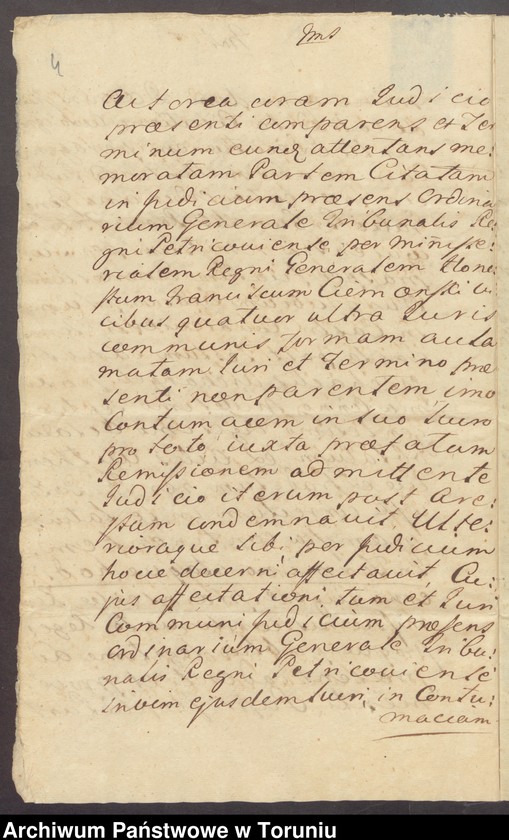 image.from.unit.number "Orzeczenie Trybunału i Kondemnata w sprawie Mirosław i Teresa z Gorzkowskich Trebnicowie przeciw Piotrowi i Antoniemu Kruszyńskim o dzierżawę majątku Cichoradz"