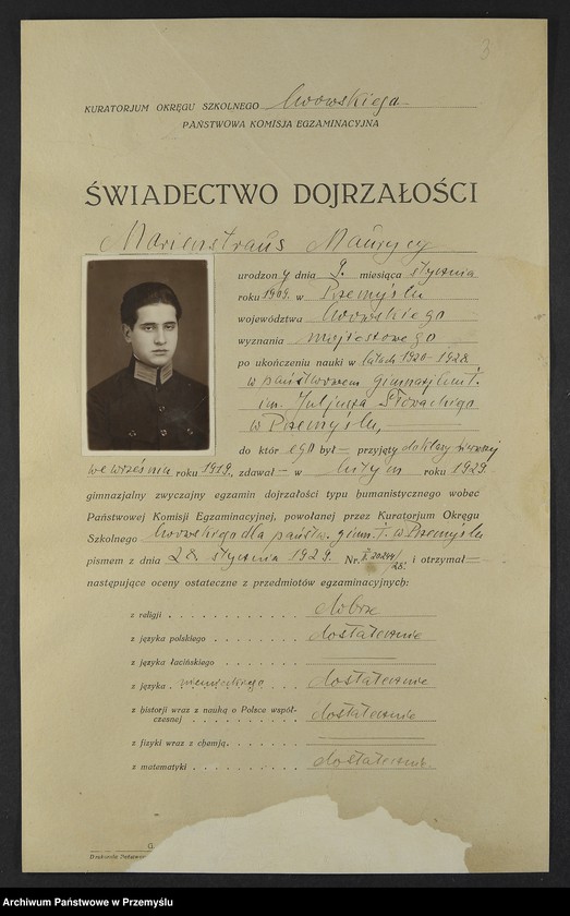 Obraz 1 z kolekcji "Matura - świadectwa dojrzałości w dwudziestoleciu międzywojennym111"