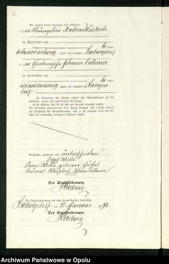 Obraz 10 z jednostki "Heiraths-Neben-Register des Standesamts Ludwigsdorf pro 1893"