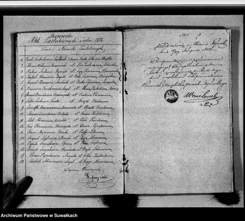 image.from.unit.number "Duplikat Zaślubionych, Urodzonych i Zmarłych Okręgu Wiejsieje Wyznania Moyżeszowego za rok 1852"