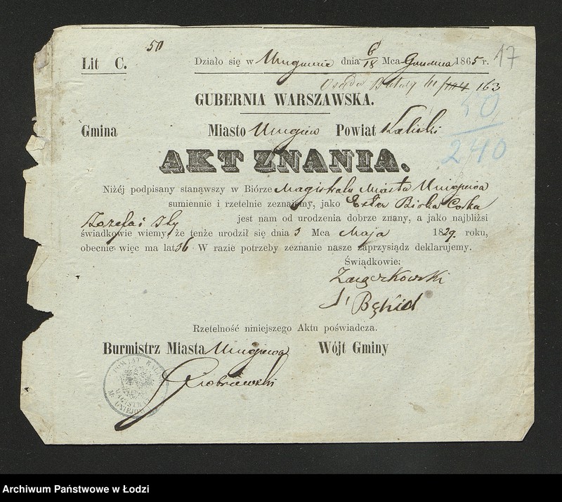 Obraz 19 z jednostki "Dowody metrykalne stałych mieszkańców osady Bałuty nr domu 61"