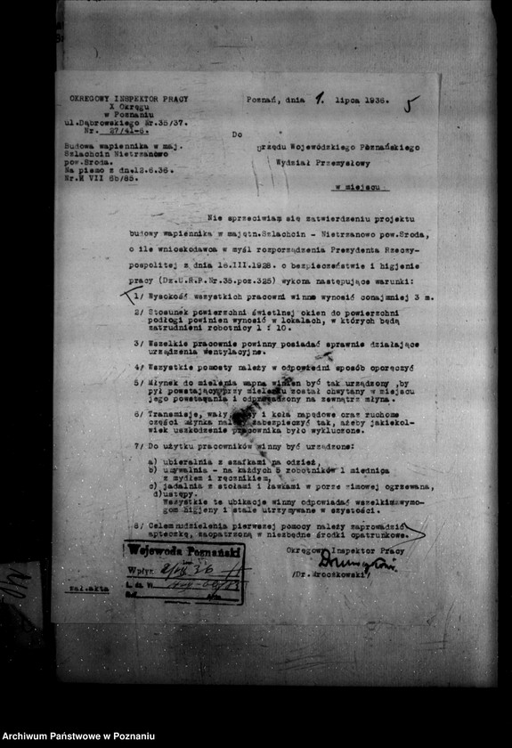 Obraz 9 z jednostki "Zatwierdzenie zakładu przemysłowego /wapniarni/ Zarząd Majętności Szlachcin powiat średzki"