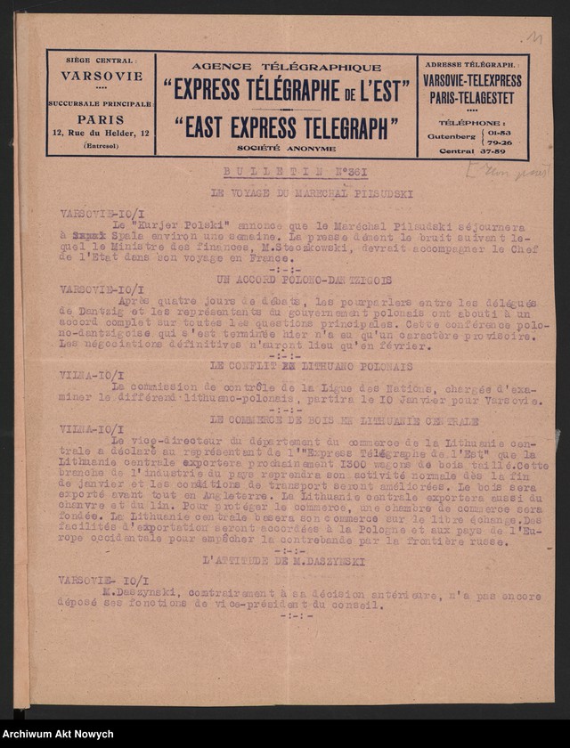 Obraz 13 z jednostki "Agence Télégraphique "Express Télégraphe de l