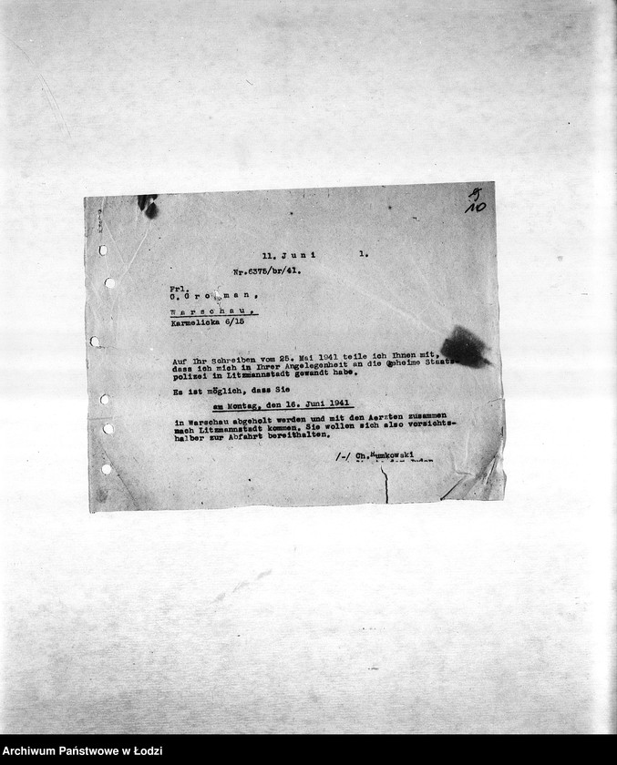 Obraz 13 z jednostki "[Korespondencja PSŻ w sprawie ruchu ludności getta, indywidualnych przesiedleń, przekazywania dzieci do getta itp.]"