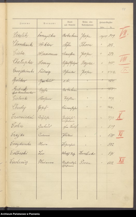 Obraz 13 z jednostki "Spis alfabetyczny małżeństw za 1918"