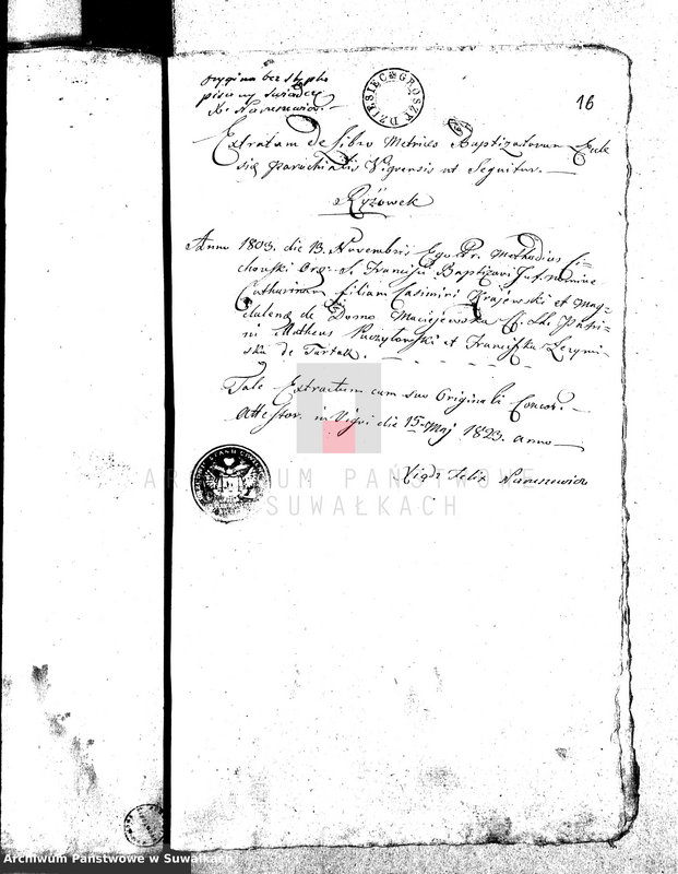 image.from.unit.number "Dowody służące do Aktów Małżeństwa Urzędnika Stanu Cywilnego Gminy Wigierskiey w Obwodzie i Woiewództwie Augustowskim na rok od 1-go Stycznia 1823 do ostatniego Grudnia tegoż roku."