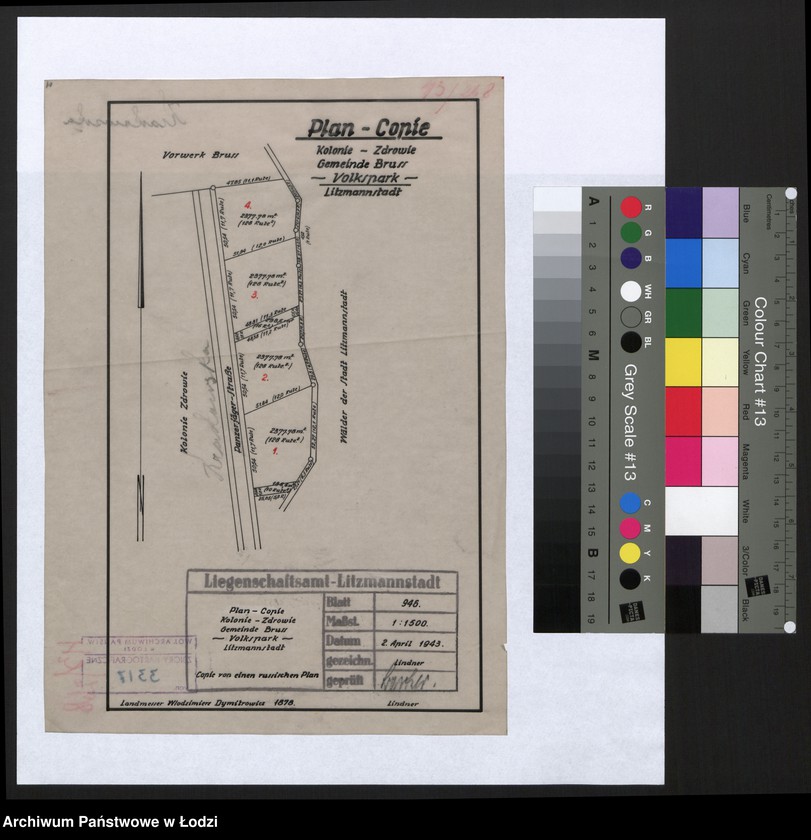 Obraz 1 z jednostki "Plan-Copie Kolonie-Zdrowie Gemeinde Bruss Volkspark Litzmannstadt"