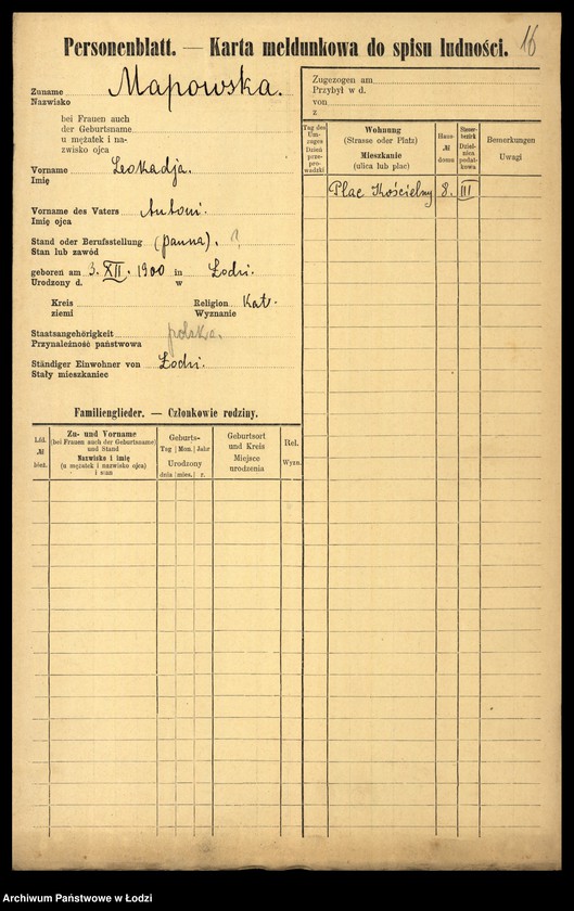 Obraz 18 z jednostki "[Spis ludności Łodzi] Marteńka - Marciniak"