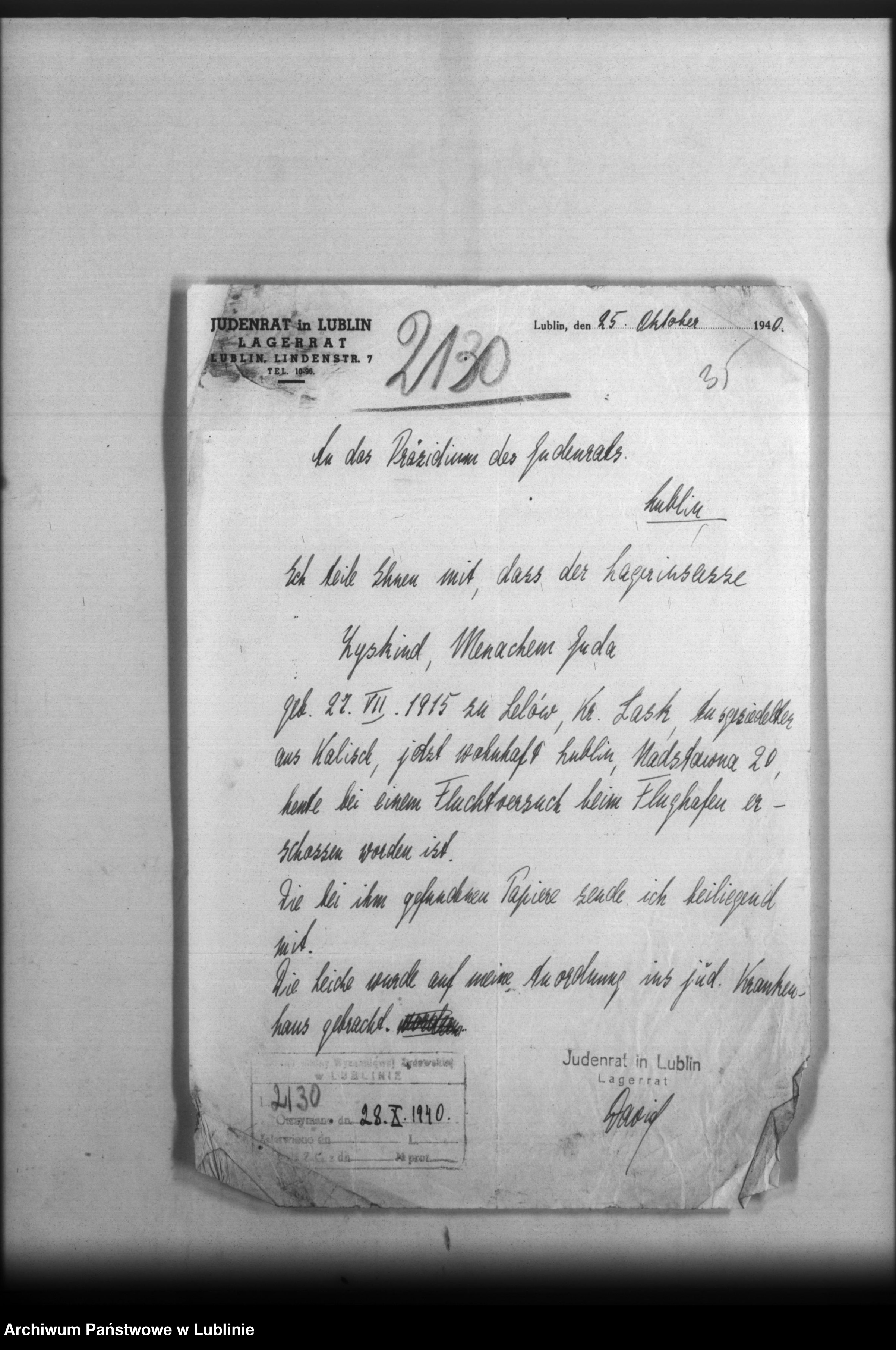 Skan z jednostki: [Wydział Obozu Miejscowego- (obóz pracy przy ul. Lipowej 7 w Lublinie) sprawy finansowe, wykazy sprowadzonych i zwolnionych z obozu, zatrudnionych tam rzemieślników i in.]