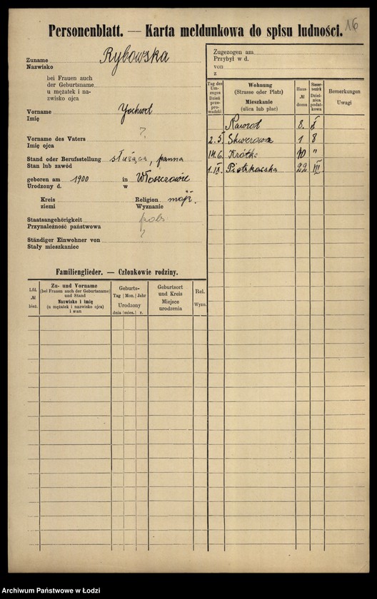 Obraz 18 z jednostki "[Spis ludności Łodzi] Rybka-Rynczkowski"