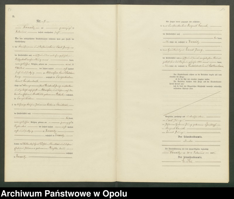 Obraz 10 z jednostki "Heiraths-Neben-Register Standesamts Koppitz pro 1906"