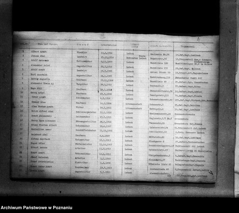 Obraz 5 z jednostki "Liste aller Volksdeutschen, die während des deutsch - polnischen Krieges zum polnischen Heeresdienst eingezogen waren (Łódź)"