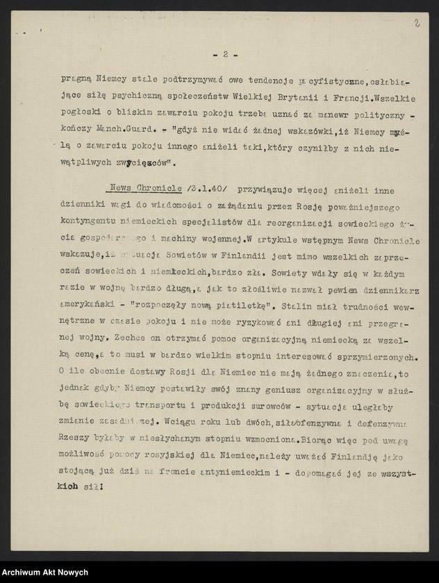 Obraz 4 z jednostki "Przegląd prasy angielskiej z 3-4 I 1940 r. i francuskiej z 5 I 1940 r."