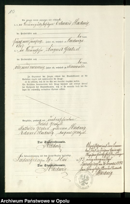 Obraz 14 z jednostki "Heiraths-Neben-Register des Standesamts Ludwigsdorf pro 1893"