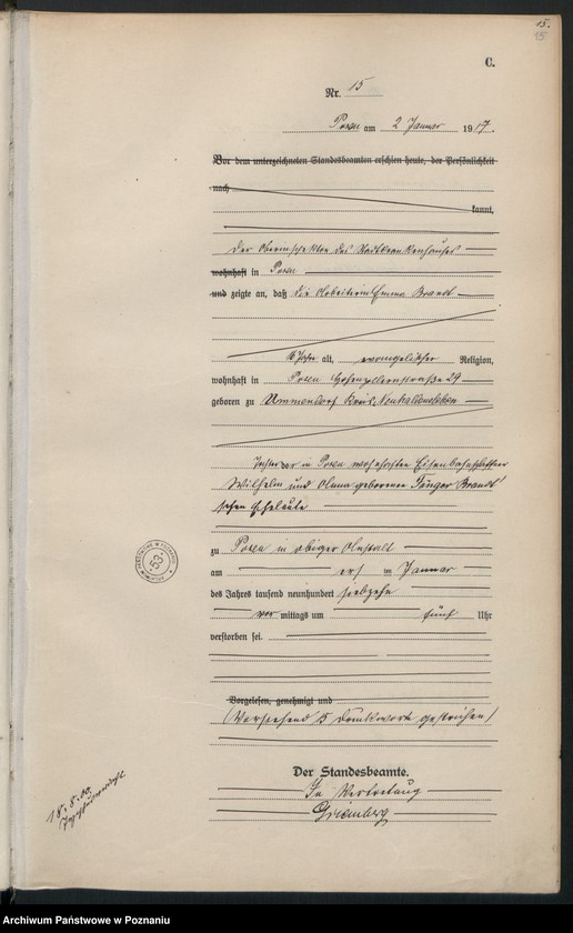 Obraz 17 z jednostki "Księga miejscowa zgonów tom I [Rejestr główny zgonów]"