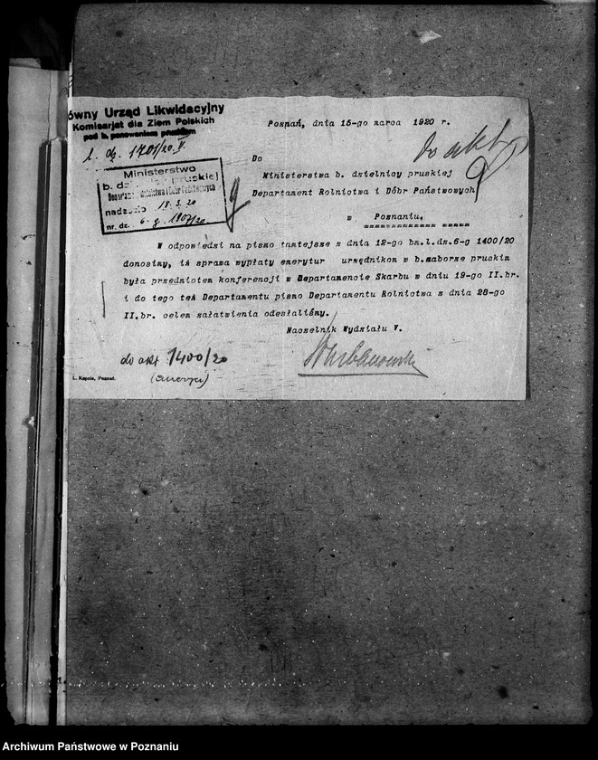 Obraz 13 z jednostki "Sprawy osobowe Departamenu Rolnictwa i Dóbr Państwowych emeryci"