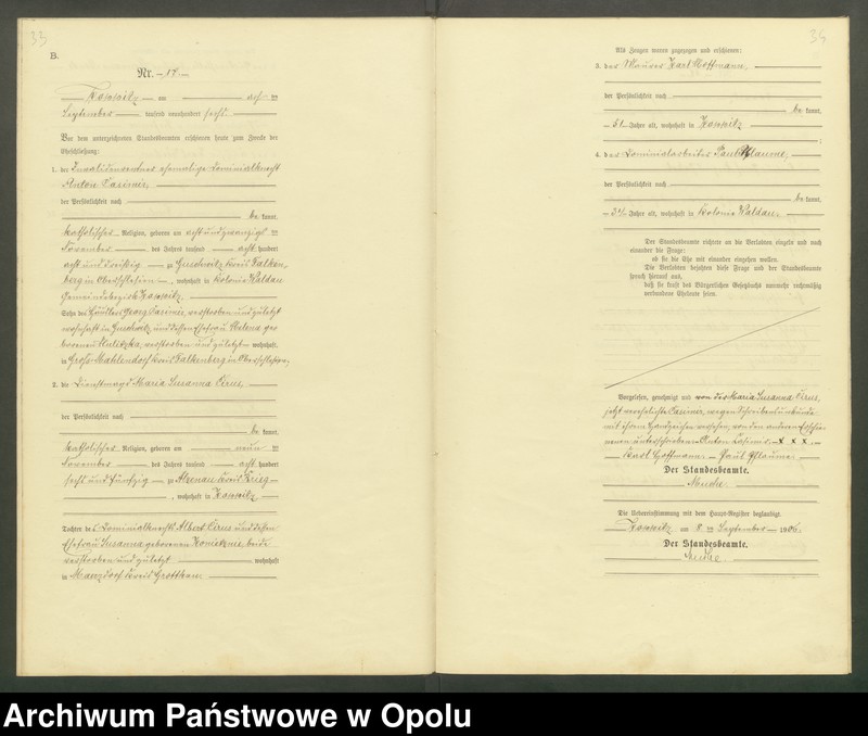 Obraz 20 z jednostki "Heiraths-Neben-Register Standesamts Koppitz pro 1906"