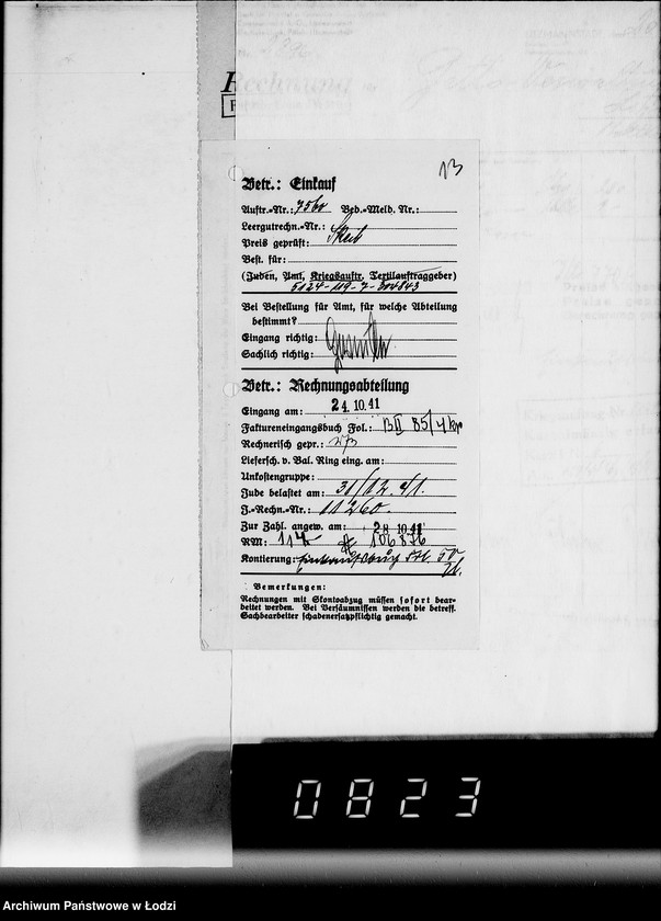 Obraz 17 z jednostki "E. Rechnungen [za dostawy towarów spoza Getta]"