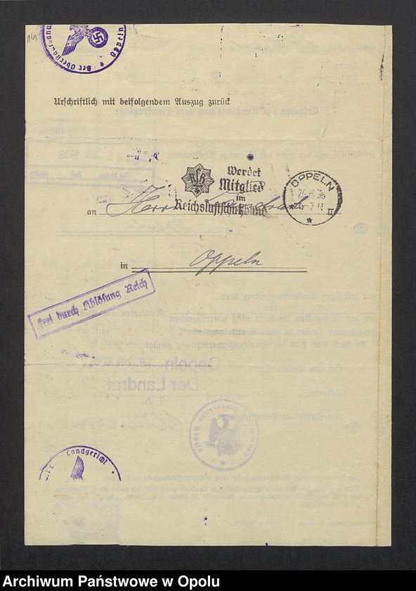 Obraz 16 z jednostki "[Zezwolenie na pobyt - Heinrich Warzecha, ur. 13. 07. 1906 Kudoba pow. oleski]"