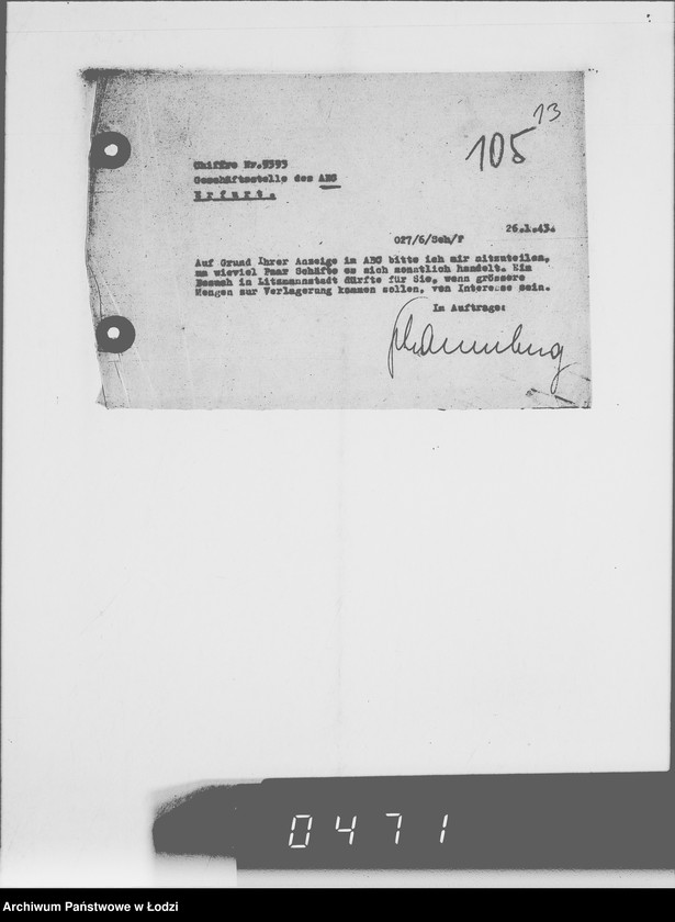 Obraz 17 z jednostki "Sammelschriftwechsel der Firmen A-G [Korespondencja z firmami w sprawach ofert i dostarczenia różnych towarów do Getta]"