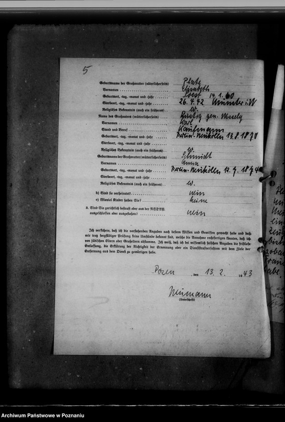 Obraz 9 z jednostki "Personalakten der Angestellten im Reichsarchiv - Posen, Hildegard Neumann"