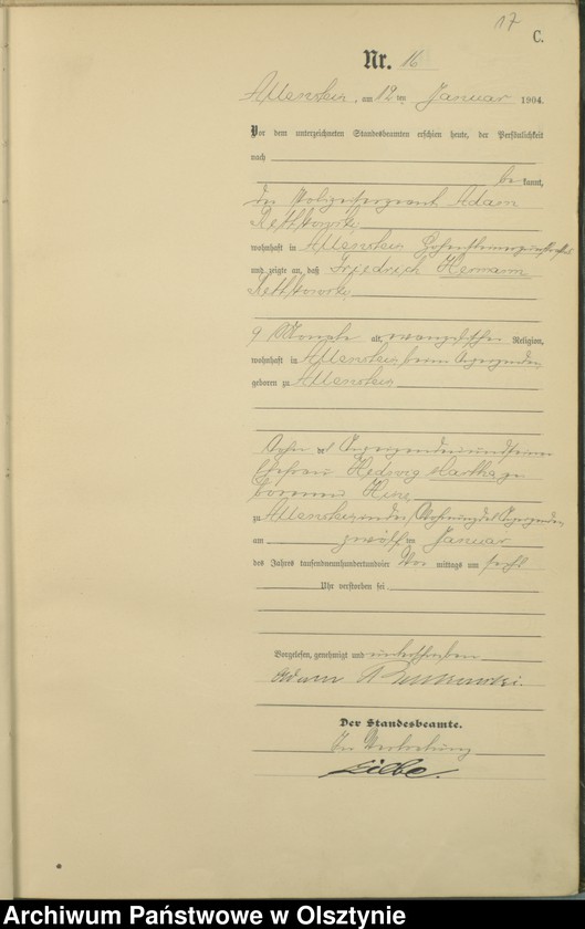 image.from.unit.number "Sterbe-Haupt-Register Tom I, Nr 1 - 398"