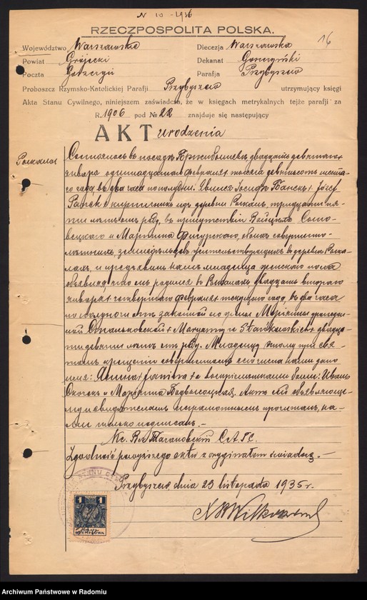 image.from.unit.number "[Alegata do akt zaślubionych parafii św. Jana w Radomiu za 1936 r.]"