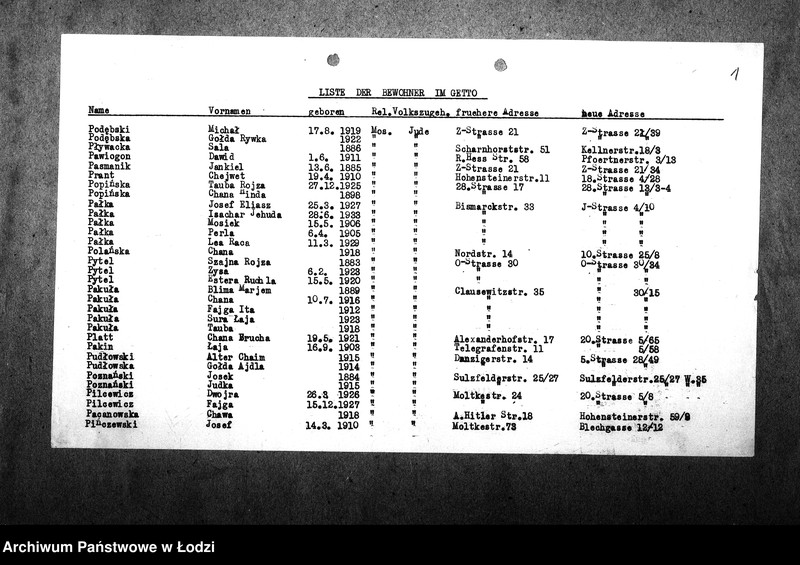 Obraz 5 z jednostki "[Alfabetyczny spis mieszkańców getta. Litera P]"