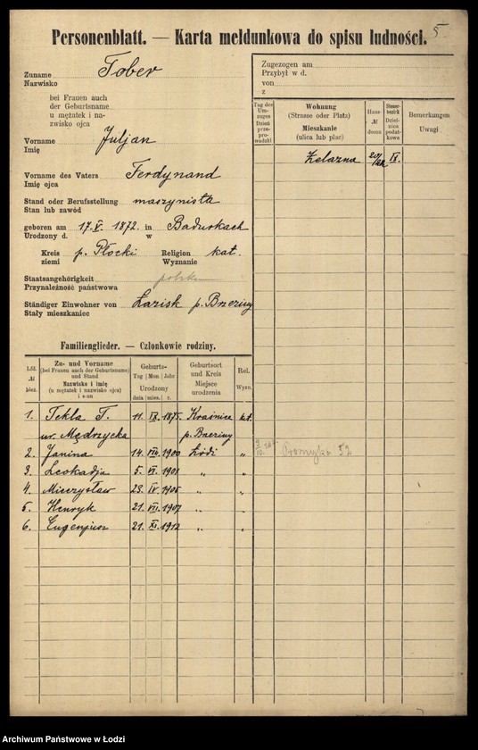 Obraz 7 z jednostki "[Spis ludności Łodzi] Tober - Tomański"