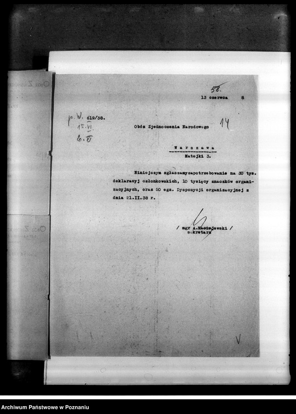 Obraz 17 z jednostki "Materiały programowe Obozu Zjednoczenia Narodowego - odezwy, korespondencja w sprawach organizacyjnych i personalnych"