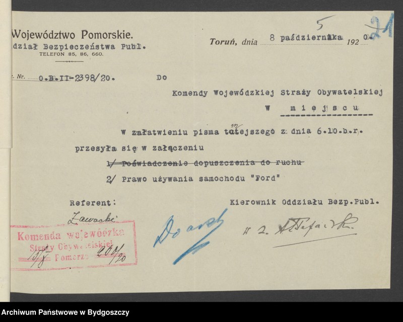 image.from.unit.number "Przydzielenie samochodu do użytku Komendy Wojew. Straży Obywatelskiej Pomorze"