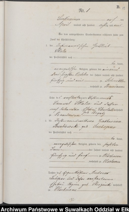 image.from.unit.number "Heiraths-Haupt-Register des Königlich Preussischen Standes-Amtes Lucknainen Kreis Sensburg für das Jahr 1880[do 1883]"