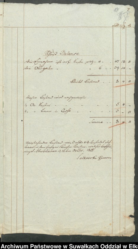 image.from.unit.number "Jahres Rechnung der Armen Casse zu Schwentainen Landrathlichen Oletzkoschen Kreise über die Einnahme und Ausgabe von Michaelis 1824 bis dahin 1825"