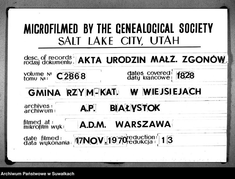 Obraz 1 z jednostki "Duplikat urodzonych, zaślubuionych i zeszłych parafii wieysieysiey na rok 1828"