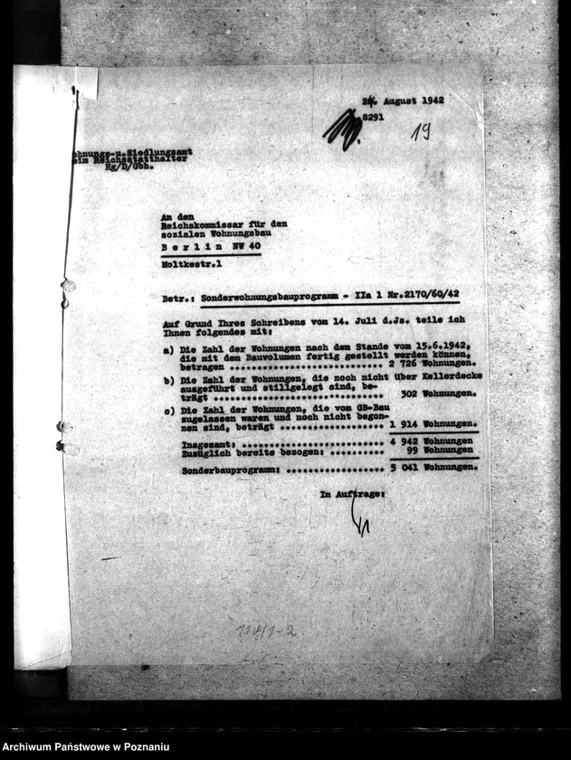 Obraz 18 z jednostki "Vermerk über die Besprechung bei dem Gauleiter. Sonderbauprogramm 1940/ 41."