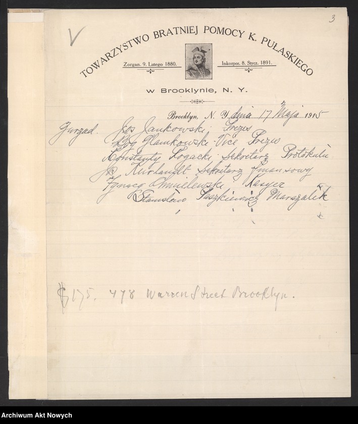 image.from.unit.number "Korespondencja organizacji polonijnych i osób prywatnych ze Stanów Zjednoczonych do I. J. Paderewskiego w sprawie pomocy dla ofiar wojny w Polsce"