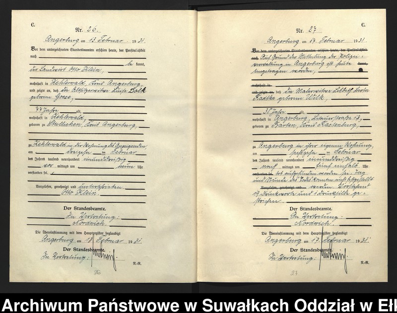image.from.unit.number "C2. Sterbe - Register (Neben - Register) Standesamt Angerburg Ostpr. einschl. der Standesamtsbezirk Gross Strengeln, Kehlen und Prinowen"