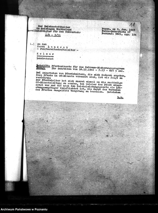 Obraz 15 z jednostki "Stellung von Alarm - Fahrzeugen für den Stellungsbau. Gespannstellung für Ostraumschutz. Beordnung von Gespannen."