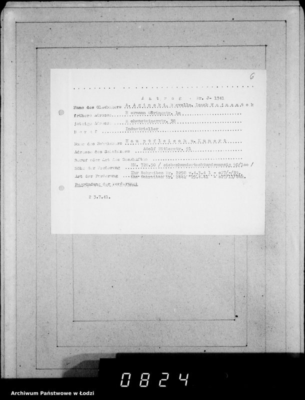 Obraz 10 z jednostki "J 1741-1760 [Wnioski Żydów z Getta o zwrot należności za towar wzięty na kredyt]"