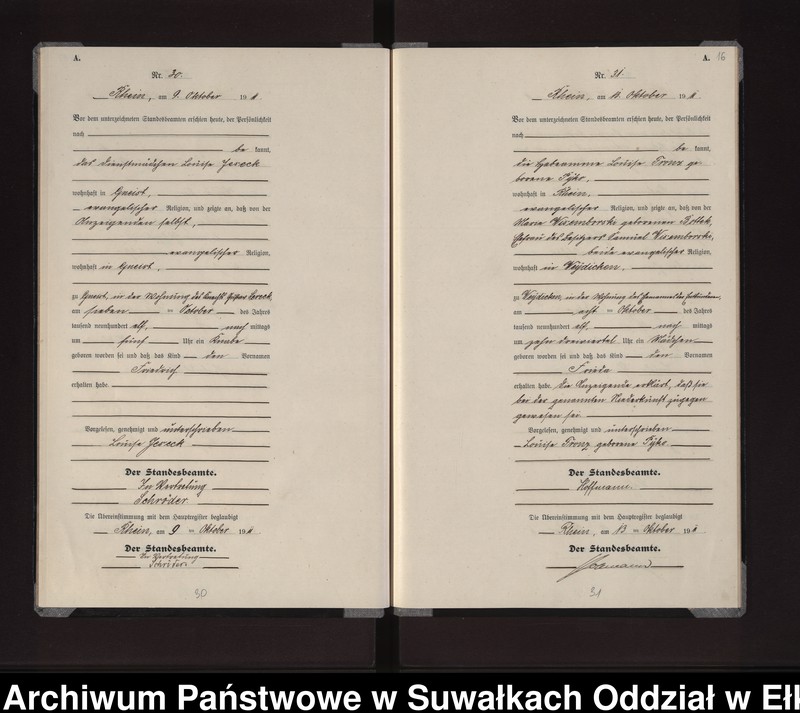 image.from.unit.number "Geburts-Neben-Register des Königlichen Preussischen Standes-Amtes Gneist Kreis Lötzen"