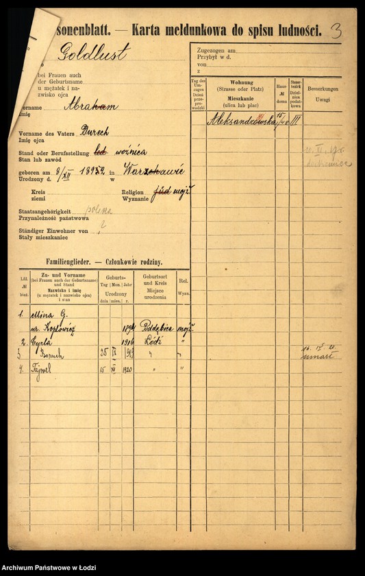 Obraz 5 z jednostki "[Spis ludności Łodzi] Goldlewicz - Goldring"