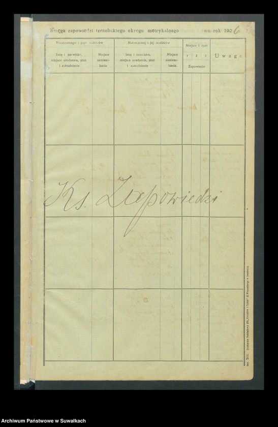 image.from.unit "Księga do zapis. zapowiedzi przedślubnych wyzn. mojżeszowego w m. Augustowie, r. 1926, 1927, 1928, 1929, 1930, 1931, 1932-1935 [1936]"