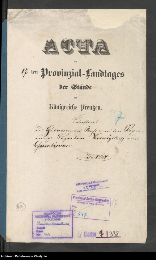 image.from.unit.number "Acta des 17ten Provinzial-Landtages der Stände des Königreichs Preußen betreffend das Hebammen Wesen in den Regierungs Bezirke Königsberg [Królewiec] und Gumbinnen [Gąbin]"
