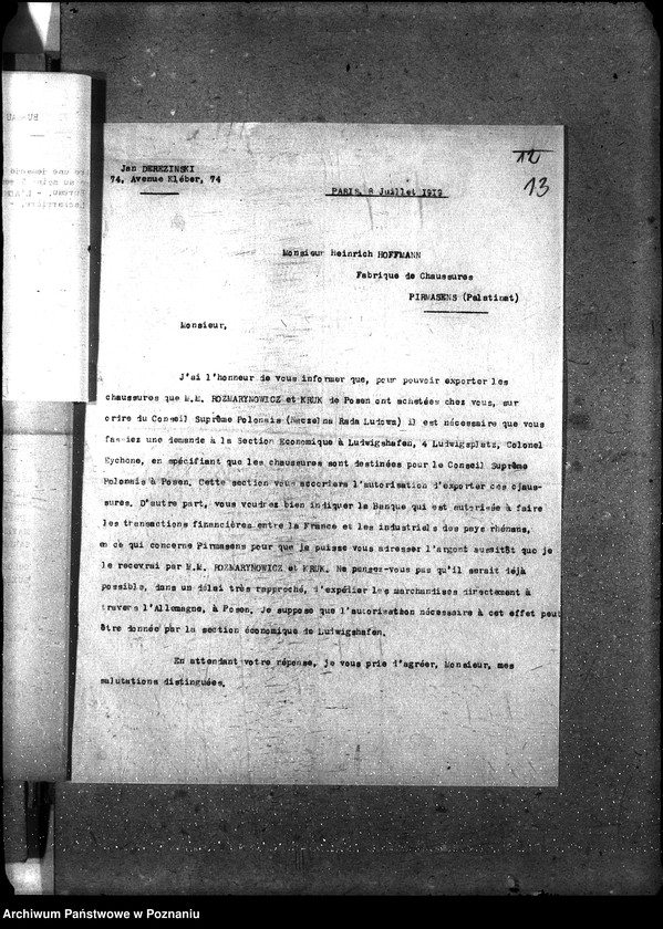 Obraz 18 z jednostki "Territoires Rhenans [korespondencja polskiego przedstawiciela handlowego Derezińskiego]"