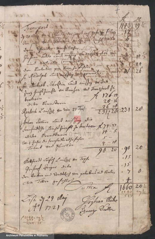 Obraz 9 z jednostki "Rechnung über die Ausgaben, so währender Kommission 1721 vom 5. Mai angegeben worden; język niemiecki"