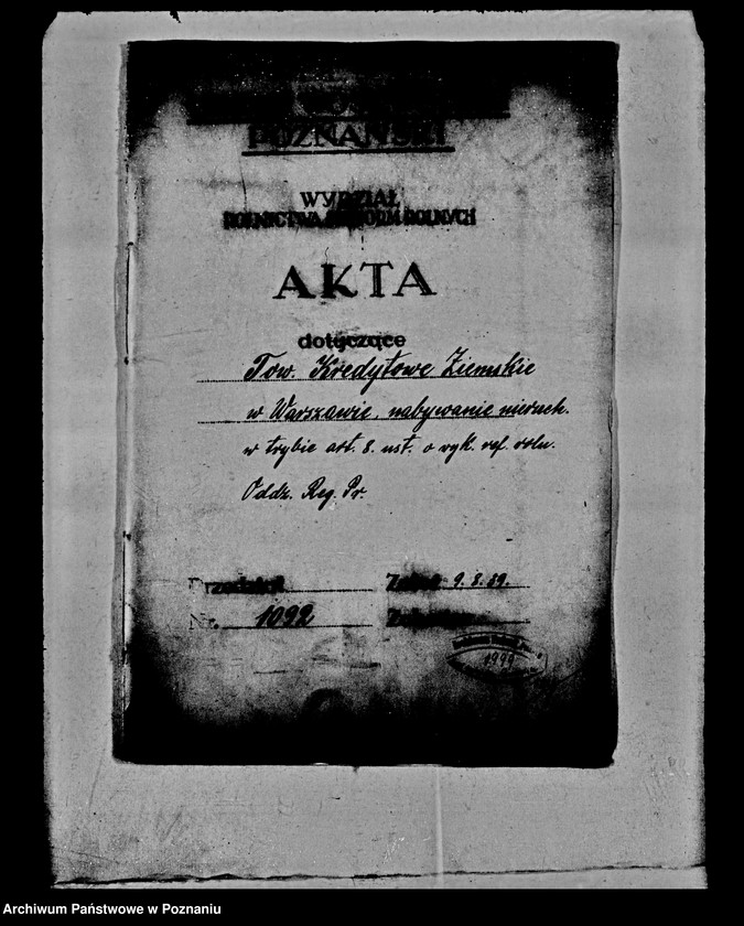 Obraz 4 z jednostki "Towarzystwo Kredytowo-Ziemskie w Warszawie, nabywanie nieruchomości w trybie art. 8 ust. O wykonaniu reformy rolnej"